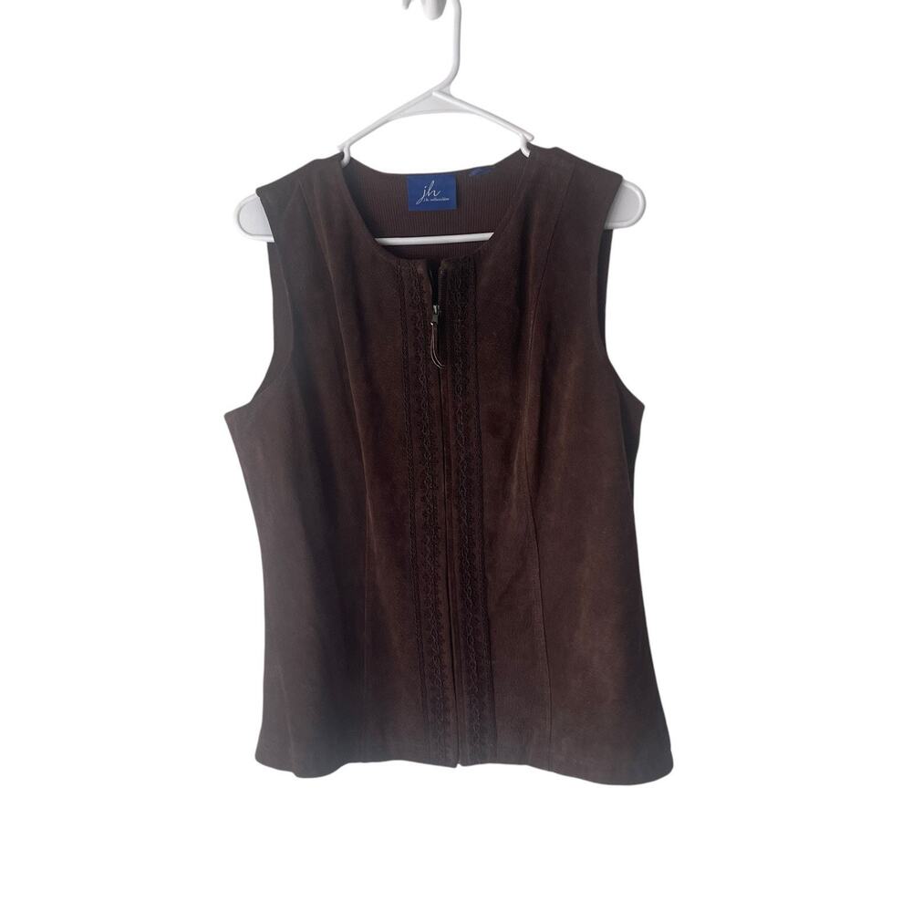 J.h. Collection Y2k Women's Large Brown Leather Western Boho‎ Vest